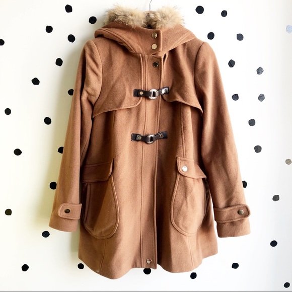 Trina Turk “Elizabeth” Toggle Wool Coat with Fur-Trimmed Hood Size 8 - Picture 1 of 14